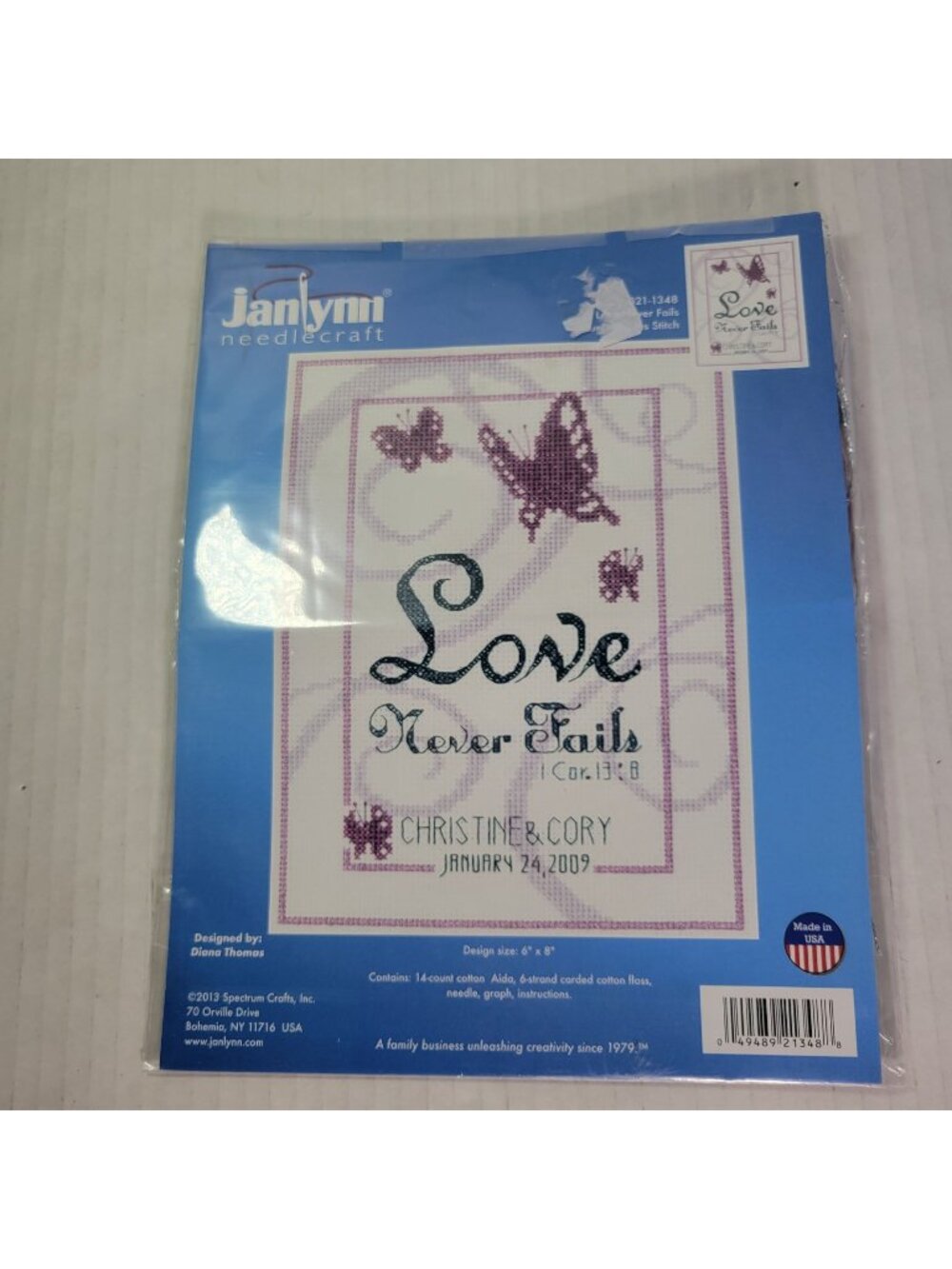 Janlynn Needlecraft "Love Never Fails" Cross Stitch Designed Diana Thomas 2013